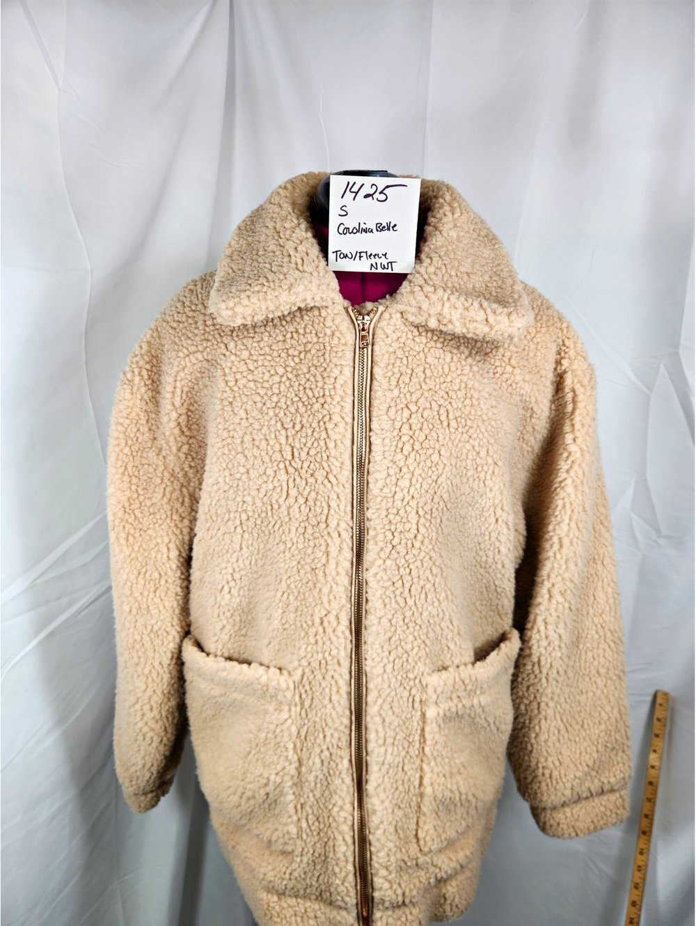 Carolina Belle Montreal Women's S Beige Teddy Full Zip Collared Lined Jacket